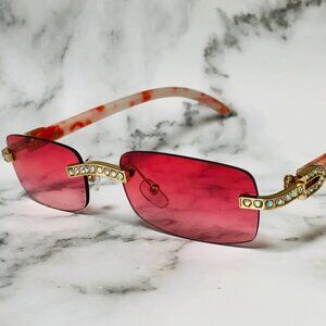 Men Women Sunglasses Red Lens Fashion Designer New Style Square Rimless‎ Lentes